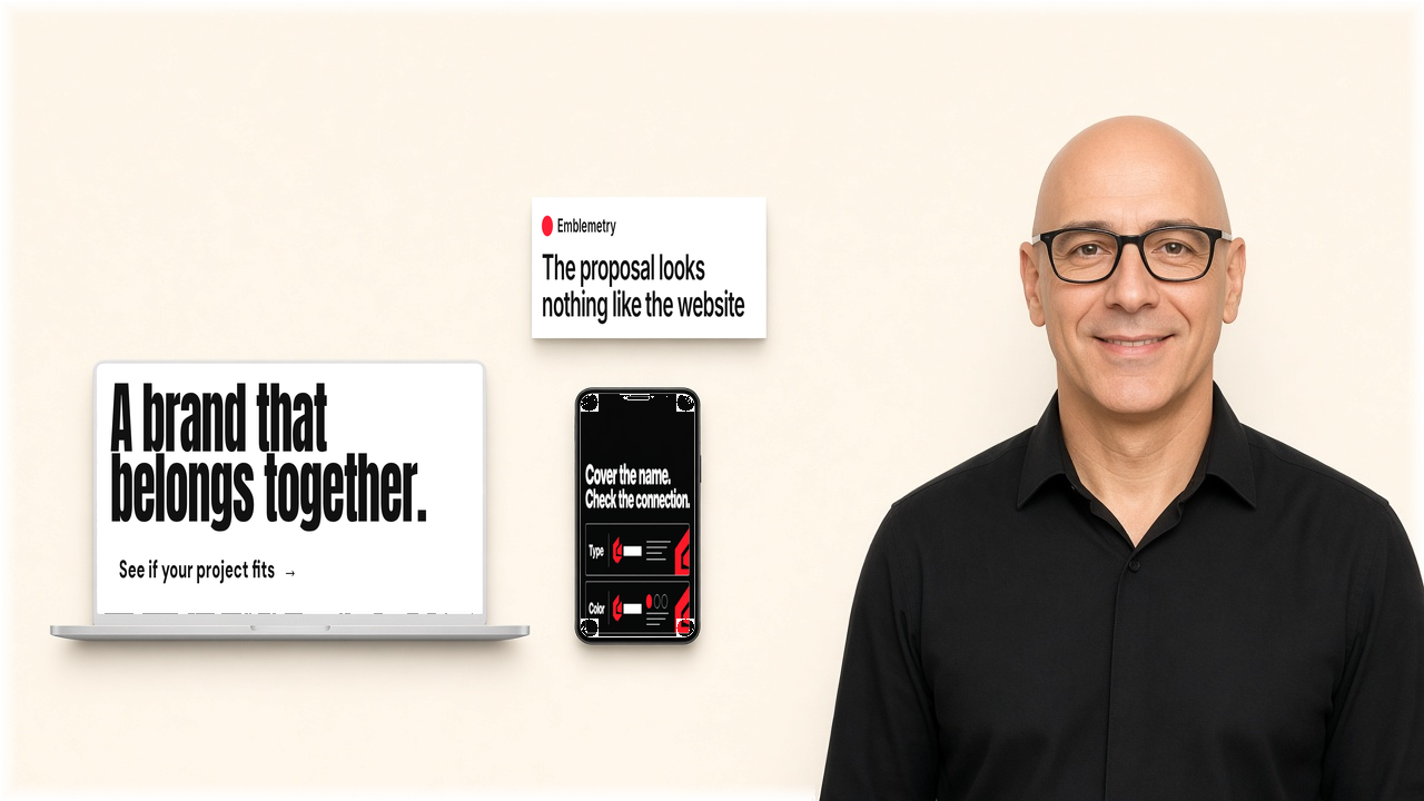 Mike beside a laptop sales page, an email, an ad, and a post from one offer.